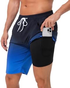 difficort Mens Swim Trunks Quick Dry Bathing Suit 9 inch Inseam Board Shorts with Compression Liner and Zipper Pocket,Black Blue Gradient,2X-Large