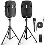 Pyle PA Speaker - 700W Active + Passive Pair of Tower Speakers with 8" Woofer, High Powered Bluetooth Connection, Includes Mounds, Mic and Remote, Great for Homes, Parties, Events and More