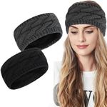 Styla Hair Hairband 2pk - Warm Winter Headbands for Women, Knit Headbands with Fleece Lining, Ear Warmers for Women, 2 Count (Dark Solid)