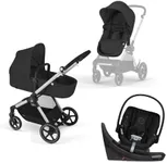 Cybex EOS 5-in-1 Travel System Stroller + Lightweight Aton G Swivel Infant Car Seat, Moon Black, Silver Frame