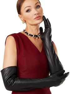 VIKIDEER Warm Soft Long Leather Gloves Women Plush Lined Full Touchscreen Luxury Gloves for Evening Opera Arty Costume 23.6'', Black 23.6'', X-Large