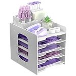 Letter Tray Organiser, A4 Paper Filing Trays, 5-Tier Office File Tray, Desk File Tidy Organizer with Stackable Filing Tray, Desk Paper Organizer with Pen Holder (White)