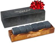 Mixology & Craft Whiskey Stones - Cube-Shaped Granite Chilling Whiskey Rocks Set of 6, are Great Whiskey Gifts for Men and Groomsmen Gifts - Dark Granite