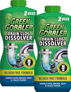 Green Gobbler Liquid Hair Drain Clog Remover & Cleaner, For Toilets, Sinks, Tubs - Septic Safe, 2 Pack