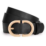 WHIPPY Women Leather Belt for Jeans Trousers Dresses Ladies Fashion Belt with Gold Buckle,Black 27 Inches