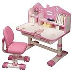 Calager Kids Desk and Chair Set,Height Adjustable Children Study Desk Chair,School Student Writing Desk Table with Drawer Bookstand,Ergonomic Student Learning Table Chair for Girl Boy Pink