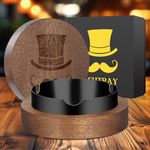 LULLEA Mustache Wooden Ashtray with Lid Smell Proof, Indoor Outdoor Ash Tray for Cigarette Cigar, Hat and Mustache Gift, Birthday Gifts Christmas Gifts for Men Dad with Black Stainless Steel Insert