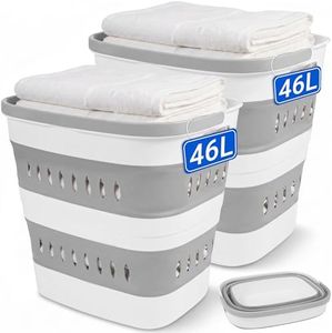 46L/12 Gal Collapsible Laundry Baskets, Foldable Hamper with Handles, Plastic Pop Up Storage Container for Laundry, Home, Dorm, Travel - Gray/White, Set of 2
