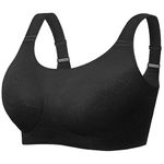 Angelhood Jacquard Seamless Bras for Women Wire Free Full Coverage Bralettes Ultra Comfort T-Shirt Bra with Extra Extender Black