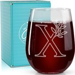 On The Rox Drinks Monogrammed Gifts For Women and Men - Letter A-Z Initial Engraved Monogram Stemless Wine Glass - 17 Oz Personalized Wine Gifts For Women and Men (X)