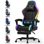 Devoko LED Gaming PC Chair with Footrest and Lumbar Support, Ergonomic Computer Massage Gaming Chair, High Back Racing Video Game Chairs for Adults, Maximum capacity 180kg (Black & Black)