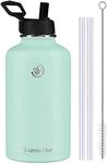 Umite Chef Water Bottle, Vacuum Insulated Wide Mouth Stainless-Steel Sports Water Bottle with New Wide Handle Straw Lid,Hot Cold, 18 oz Double Walled Thermo Mug(Tiffany Blue)