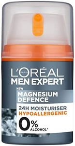 L'Oréal Men Expert Sensitive Skin Moisturiser, Magnesium Defence, Hypoallergenic 24H Daily Men's Moisturiser, With Magnesium Mineral And Hyaluronic Acid, 50ml
