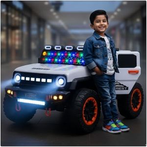 Toyzone Everest Electric Jeep (White) | 12V Rechargeable Ride on with 4.5Ah Battery | Music Player with BT, USB & AUX | Smooth Acceleration | 6M Battery Warranty | Age 3-10 Years, Upto 50 kg