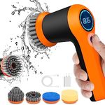 Geerlepol Electric Spin Scrubber, Power Scrubber Cordless Electric Shower Scrubber For Cleaning With Led Display, For Bathroom, Tub, Kitchen Stove, Tile Grout With 4 Brush Heads (Orange)