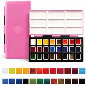 rubens Watercolor Paint Set, 24 Vivid Colors Transparent Watercolor, Artist Solid Watercolor Paint, Professional Travel Water Color, Portable Art Paint Supplier Pink Box for Beginner, Student, Adult