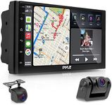 Pyle Double DIN Car Stereo Receiver - 7'' 1080P HD Touch Screen Bluetooth Car Radio Audio Receiver Multimedia Player - WiFi/GPS/AM/FM, Carplay, Android Auto, Front/Rear DVR Camera, Dual USB