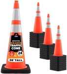 Xpose Safety 36 Inch Orange Traffic Cones Heavy Duty 12lb with 6" & 4" Collars, 24 Pack - Multipurpose PVC Plastic Safety Cone for Parking, Soccer, Caution, Kids and Construction