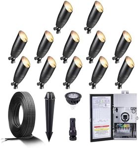Gardenreet Black Brass Landscape Lighting Kit (12-Pack Spotlights) with 300W Low Voltage Transformer and Mechanical Timer and 250FT Wire and 50Pack Connectors for Outdoor Garden Patio