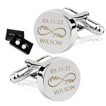 Personalised Cufflinks for Men Engraved Mens Cufflinks Custom Gifts for Him Groom Usher Husband Groomsman Best Man Cufflinks for Wedding Anniversary Engagement with Gift Box (Design 1)