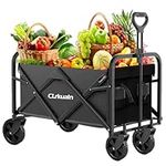 Collapsible Wagon,Foldable Wagon Cart with Wheels,Beach Cart Large Capacity,Heavy Duty 220Lbs Folding Utility Grocery Wagon for Outdoor Sports Shopping Camping Beach Garden (Black)