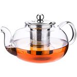 Incrizma Glass Teapot with Stainless Steel Infuser & Lid, Borosilicate Glass Tea Kettle Stovetop Safe, Blooming & Loose Leaf Teapot (1000 ml)