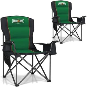 Overmont Oversized Folding Camping Chair 2Pack - 450lbs Support with Padded Cushion Cooler Pockets - Heavy Duty Collapsible Chairs for Sports Garden Beach Fishing Green 2pk