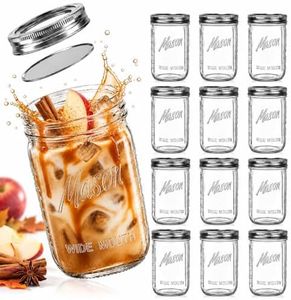 DaYammi Mason Jars 16 oz Wide Mouth, 12 Pack Clear Jars with Lids