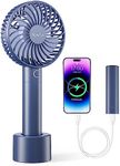 HandFan Mini Handheld Fan with Portable Charger, Rechargeable Personal Hand Fans for Women, Electric Cooling Fan for Desk Beach Makeup Office Travel Outdoors(Royal Blue)