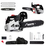SHAYN 26cc Petrol Chainsaw - 2-Stroke Top Handle Chain Saw with 10" Bar, 2 Spare Chain, Anti-Vibration, Low-Noise, Auto Oiler, Toolkit & Carry Bag- Lightweight Garden Saw with 3-Year Warranty (Grey)