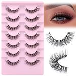 JIMIRE Lashes Natural Look Clear Band Demi-Wispies Short False Eyelashes Fluffy 3D Cat Eye 13MM Strip Lashes 7 Pairs Pack