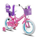 JOYSTAR Kids Bike Little Daisy 14 Inch Girls Bike with Training Wheels Doll Bike Seat Basket & Streamers Princess Kids Bicycle for Girls Toddler of 3-5 Years Toddler Girl Bikes Fuchsia