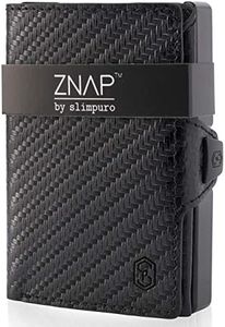 ZNAP - Cartera para Hombre, de Aluminio, con Funda antirRFID, Protege Tus Tarjetas de crédito, Gran Bolsillo para Billetes, Monedero extraíble, hasta 12 Tarjetas, Color Carbono, Carbono, 12 Cartes,