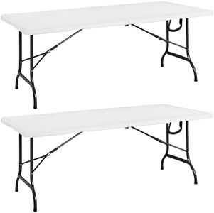 CASARIA® Set 2 Mesas Buffet Plegable Plástico Jardín 183x76cm Fiestas 8 Personas Resistente Intemperie Eventos Exterior Asa Transporte Portátil Picnic