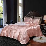 Erosebridal Hotel Pink Duvet Cover King Silk Like Satin Bedding Set Summer Reversible Quilt Comforter Cover Honeymoon Sexy Luxury Soft Lightweight Brushed Bedspreads for Farmhouse Room Decor