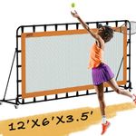 MR Tennis Rebounder 12’x6’, Adjustable Tilt Rebound Net, Multi-Sport Training Bounce Back Net, Tennis Court Gear, Rebound Wall on Wheels for Tennis, Pickleball, Lacrosse, Hockey, Softball, Baseball