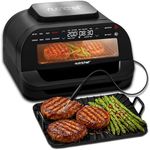NutriChef Indoor Smokeless Grill | Smart Grill & Air Fryer with 7 Cooking Functions | 6L Capacity | Includes Smart Thermometer | Precise Temperature Control | Non-Stick Removable Grill Plates