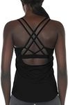 icyzone Women's Workout Tank Tops Built in Bra - Strappy Sports Yoga Tops, Running Exercise Gym Shirts (M, Black)