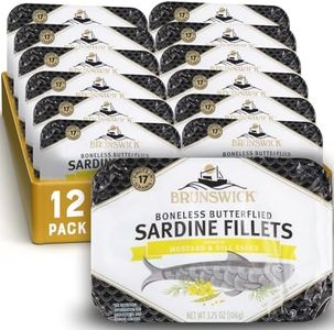 Brunswick Sardines in Mustard & Dill Sauce, 3.75 oz Can (Pack of 12) - Boneless Butterflied Sardine Fillets - Wild Caught - 17g Protein per Serving - Gluten Free, Keto Friendly