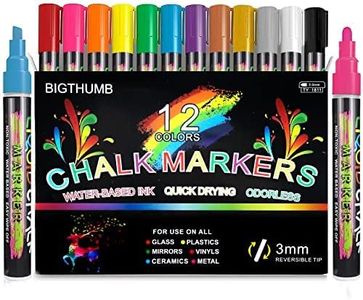 BIGTHUMB Liquid Chalk Markers for Blackboards - Chalkboard Marker Erases on Glass, Window, Black Board, Mirror - Chalk Pens Include Reversible Chisel&Bullet Tip - Non-Toxic Ink (Chalk Marker 3mm）