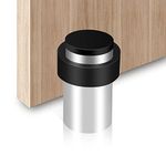 Door Stopper, Floor Mount Door Stop, Polished Stainless Steel Door Bumper Cylinder Solid Rigid Doorstop with Rubber Decorative Safety Door Holder for Home Office Commercial Silver