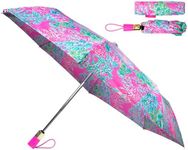 Lilly Pulitzer Travel Umbrella Compact, Cute Umbrella with Automatic Open and Storage Sleeve, Folding Umbrella for Rain or Sun Protection, Seaing Things