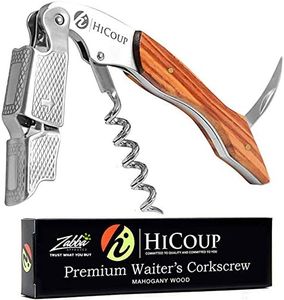 Hicoup Wine Opener - Professional Corkscrews for Wine Bottles w/Foil Cutter and Cap Remover - Manual Wine Key for Servers, Waiters, Bartenders and Home Use - Mahogany Wood