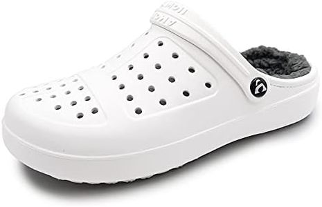 Amoji Mens Fur Lined Garden Clogs Women Winter Fleece Lining Indoor House Slippers D8818 White 14.5-15 Women/13-14 Men