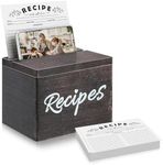 Hoteam Wooden Recipe Box with Cards and Rustic Wood Recipe Card Holder with 50 Pcs 5 x 7 Recipe Cards Set Farmhouse Recipe Organization Box with Dual Slots for Phone Kitchen Decoration (Dark Brown)