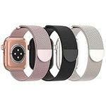 Steezrd 3 Pack Mesh Metal Bands Compatible with Apple Watch Band 38mm 40mm 41mm 42mm 44mm 45mm 49mm, Stainless Steel Magnetic Loop Strap for iWatch Ultra/2 Series 9/8/SE/7/6/5/4/3/2/1 Men Women