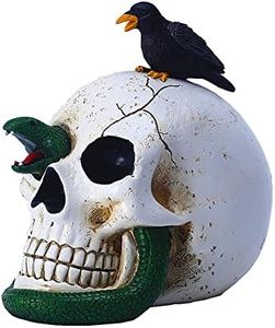 QSLKI Realista Cráneo Humano Cabeza Hueso Modelo，Cráneo Figurilla Resina Decorativo， Halloween Escultura Estatua， Hogar Adorno de Halloween，con Cuervos y Serpientes，Halloween Ornamento，Horror