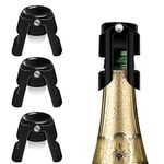 Champagne Stopper Stainless Steel, 3 Black Pack Sealer Stopper for Champagne, Cava, Prosecco Sparkling Wine, No Leaks, No Spills Stainless Steel Sparkling Wine Stopper