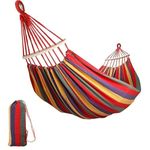 Baskety Double Person Cotton Canvas Hammock with Spreader Bars, Ultralight Travel & Camping Swing Bed for Balcony, Garden, Outdoor & Beach – Max Load 200KG, Red (280 x 100 cm)