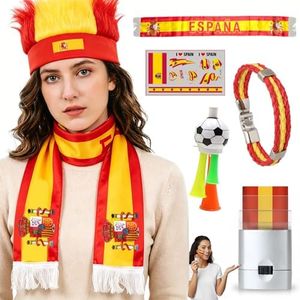 SeunKieer 2026 Spain Espana Fan Kit - Face Paint Sticks, Flag Scarf, Hairy Headband, Wristband, Soccer Horns, Temporary Tattoo for Soccer, Football, Rugby, Baseball, Game Day, Watch Parties